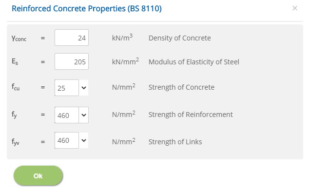 ECHORVES Reinforced Concrete Properties (BS 8110)