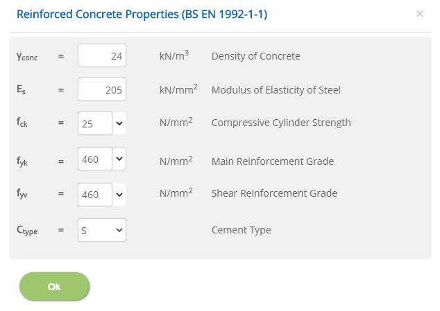 ECHORVES Reinforced Concrete Properties (BS EN 1992-1-1)