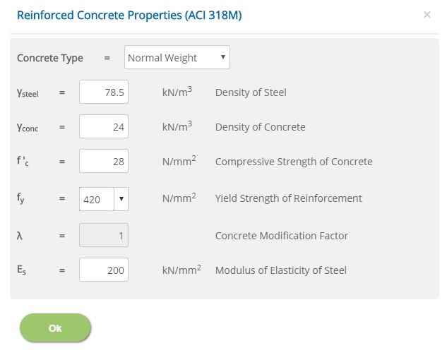 ECTANK Reinforced Concrete Properties (ACI 318M)