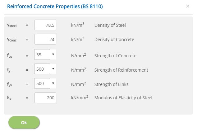 ECTANK Reinforced Concrete Properties (BS 8110)