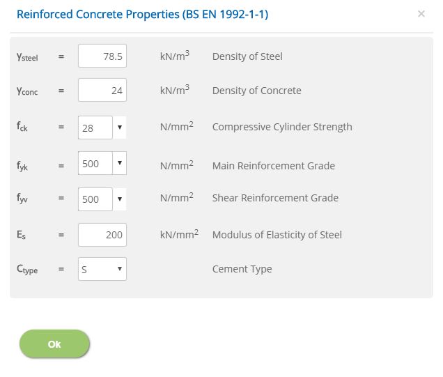 ECTANK Reinforced Concrete Properties (BS EN 1992-1-1)