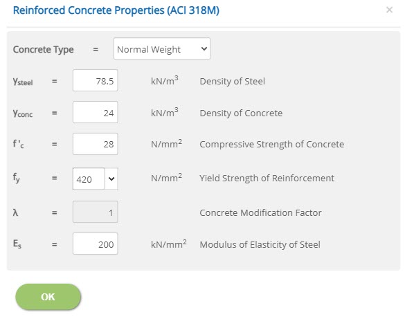 ECVERVESReinforced Concrete Properties (ACI 318M)